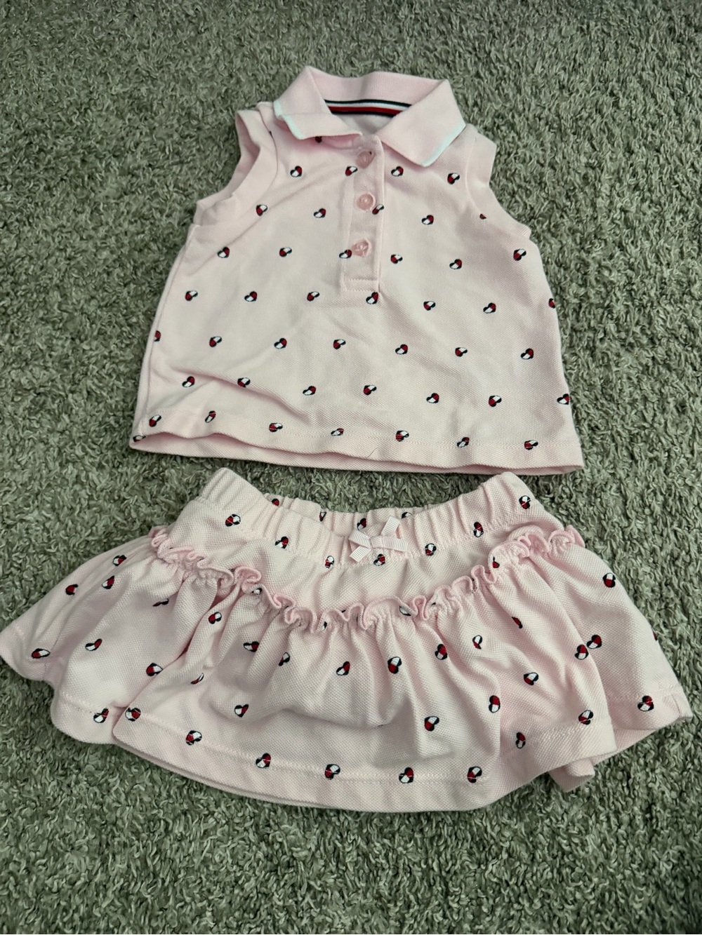 Tommy Hilfiger Baby Pink Sleeveless Polo & Ruffle Skirt Set